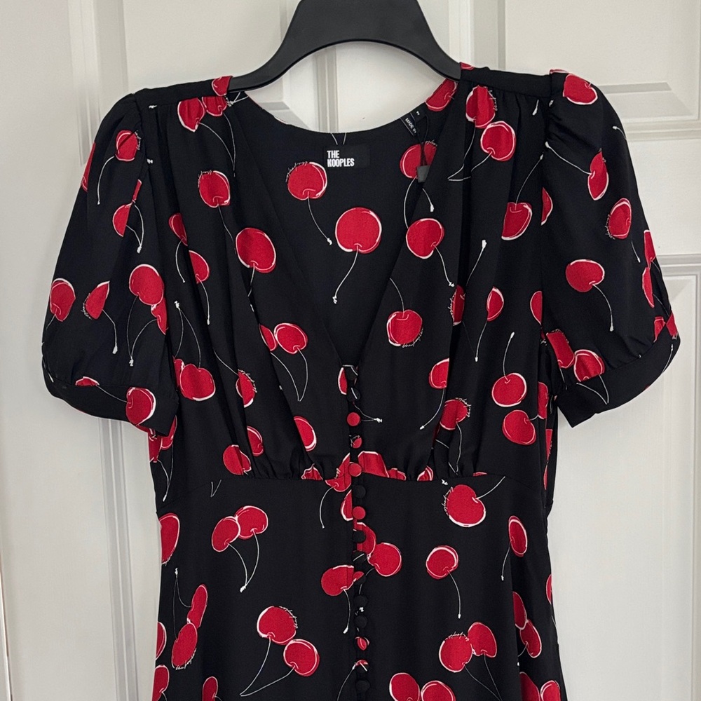 The Kooples Black Dress with Red Cherry Motif
